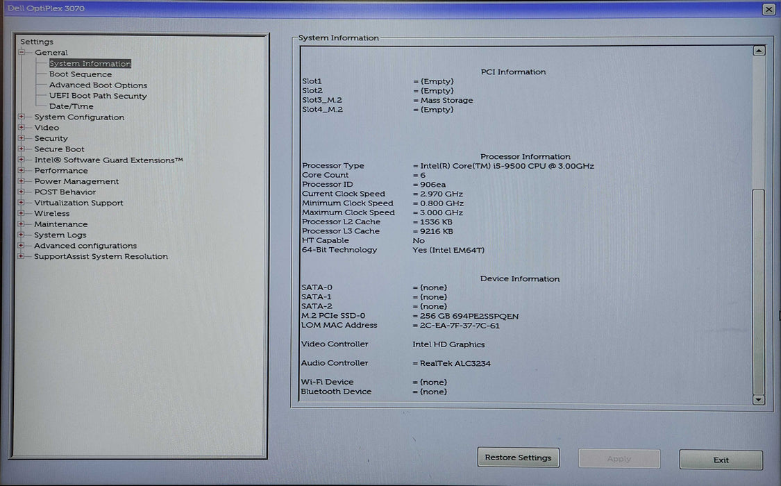 Dell Optiplex 3070 SFF, i5-9500 3.00GHz, 8GB DDR4, 256GB NVMe,  READ