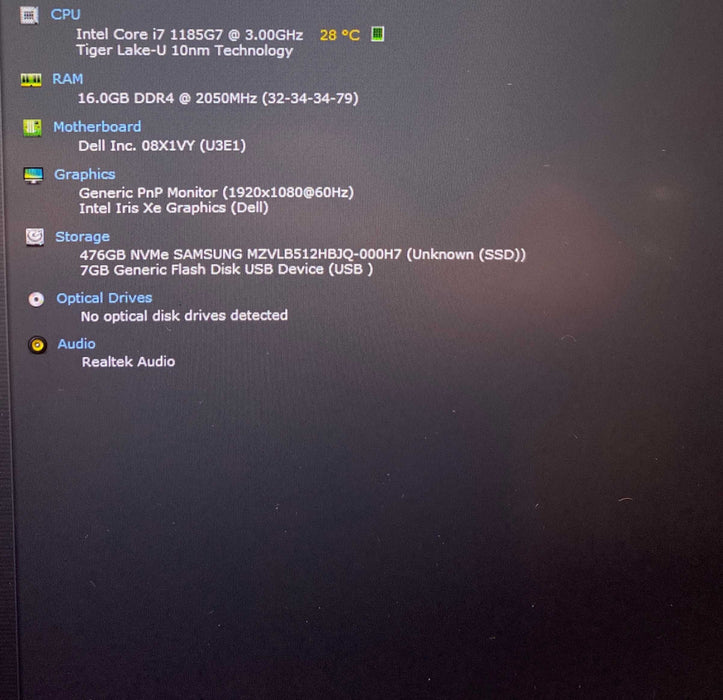 Dell Latitude 7520 Core i7-1185G7@3.00GHz 16GB RAM 512GB SSD  Lap200