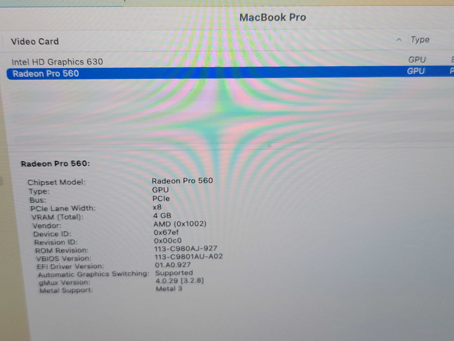 Apple Macbook Pro 2017 15" 4-Core i7-7920HQ @ 3.1GHz 16GB RAM 500GB SSD GPU (