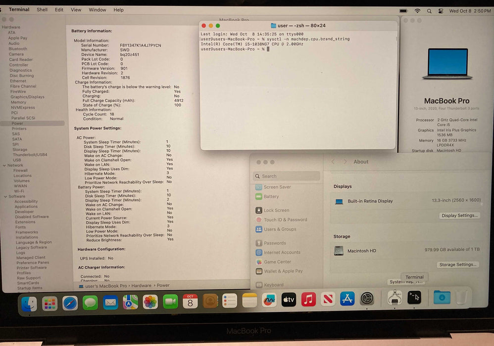 Apple MacBook Pro 13" 2020 i5-1038NG7 16GB RAM 1TB SSD No Power Adapter!
