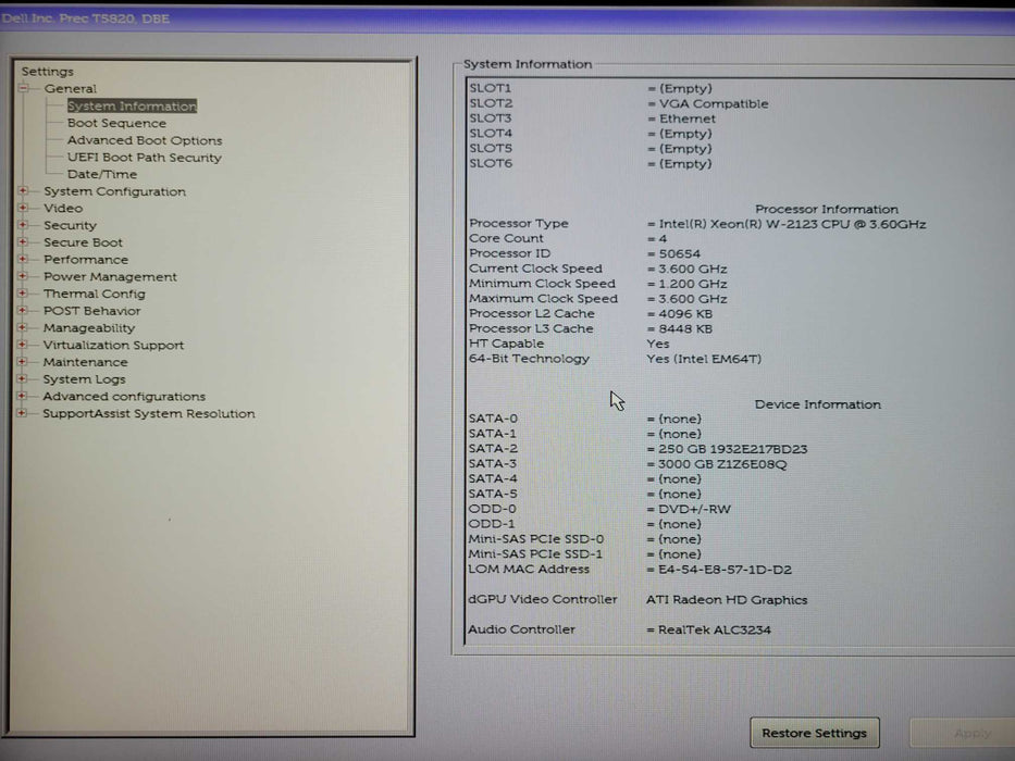 Dell T5820 Xeon W-2123 3.6GHz, 16GB RAM, AMD W5100 GPU, 250GB SSD+3TB HDD _