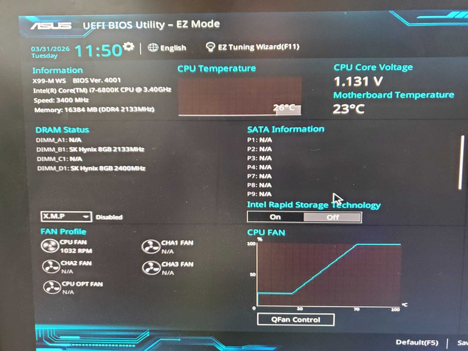 CUSTOM PC ASUS X99-M WS i7-6800K EVGA 750GQ 16GB RAM NO HDD NO GPU