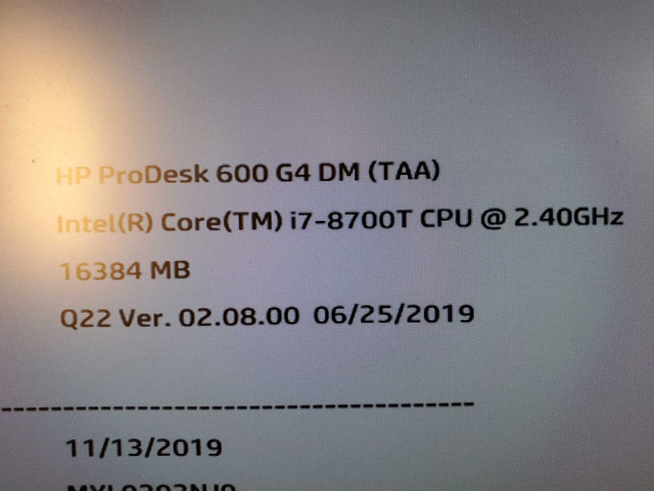 HP ProDesk 600 G4 - Core i7-8700T 16GB DDR4 256GB WIFI NO OS