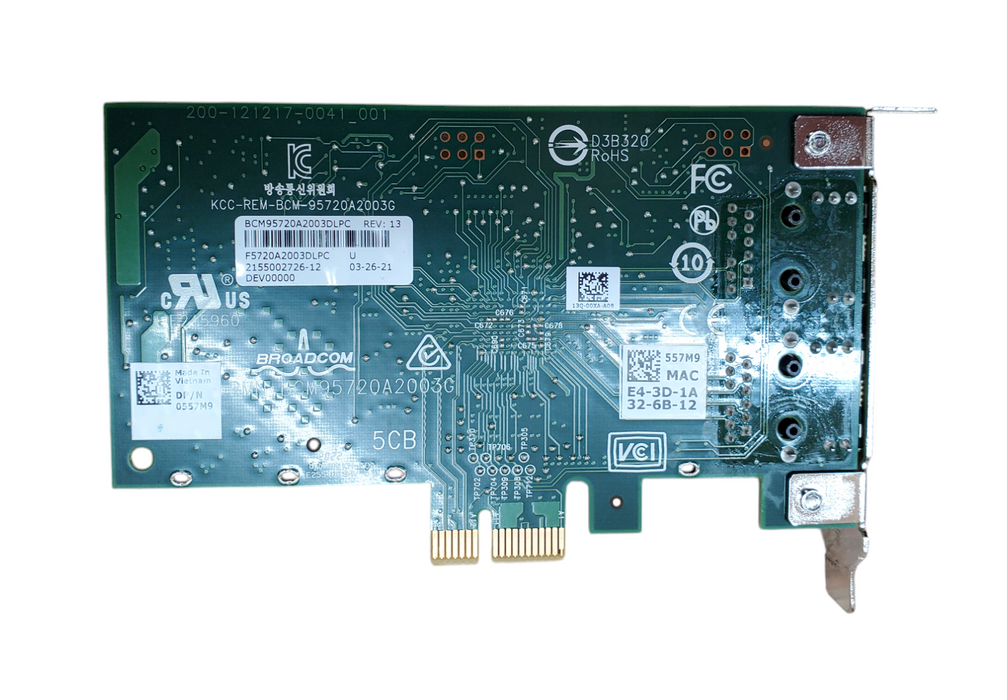 Dell Broadcom 5720 1Gb Dual Port Ethernet Card - DP/N: 0557M9