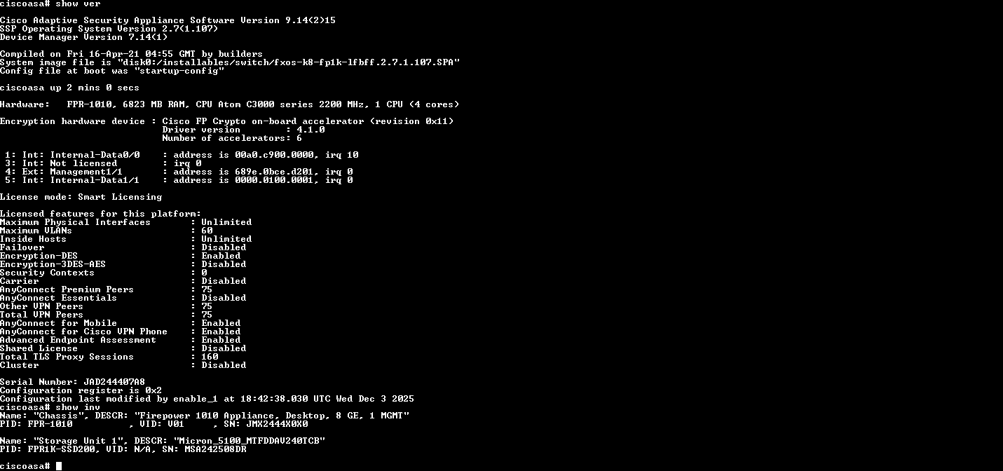 Cisco Firepower 1000 Series FPR-1010 Network Security Firewall | No PSU )