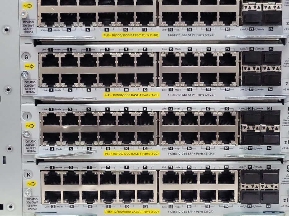 HPE Aruba 5412R zl2 switch w/ 6x J9990A, 1x J9827A, 2x J9987A, 4x PSU, SEE  _