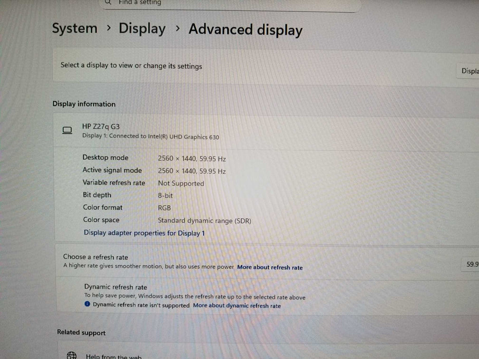 HP Z27q G3 QHD Display 2560x1440, 50/60Hz w/ Stand Q