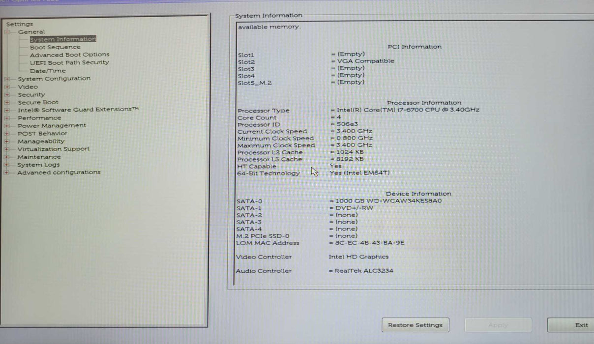 Dell OptiPlex 7050 PC, Core i7-6700 3.40GHz, 8GB DDR4 RAM, 1TB HDD Q_
