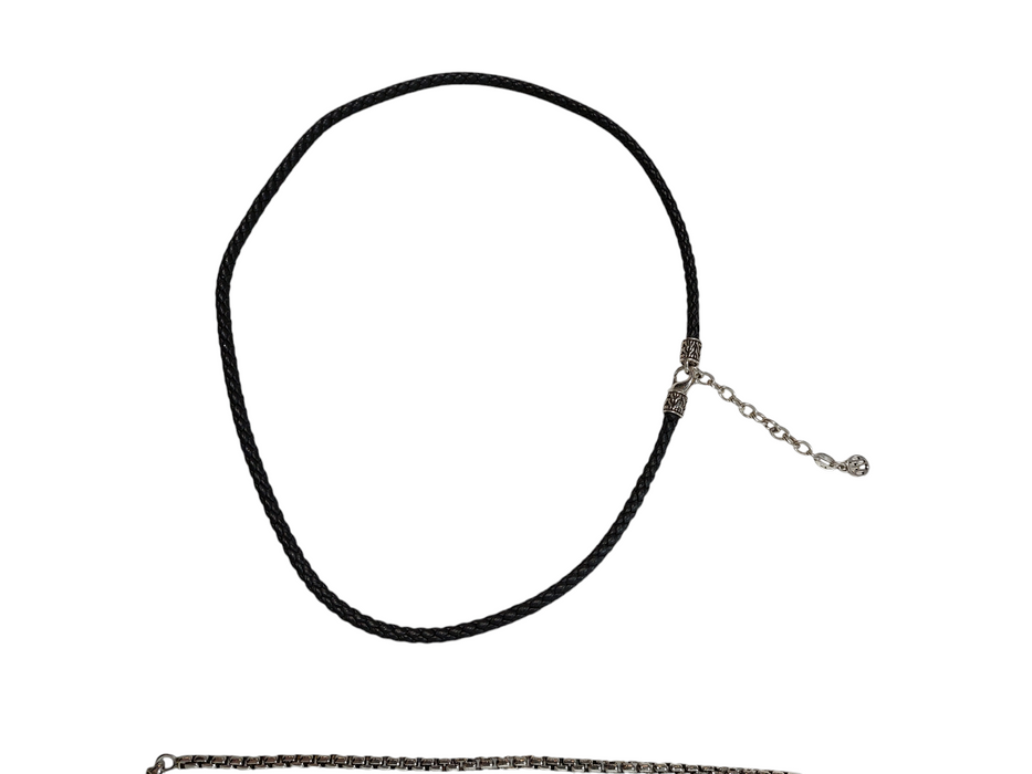 John Hardy Jewelry Necklaces Black Woven Leather .925 Silver 32 Gram Chain  =