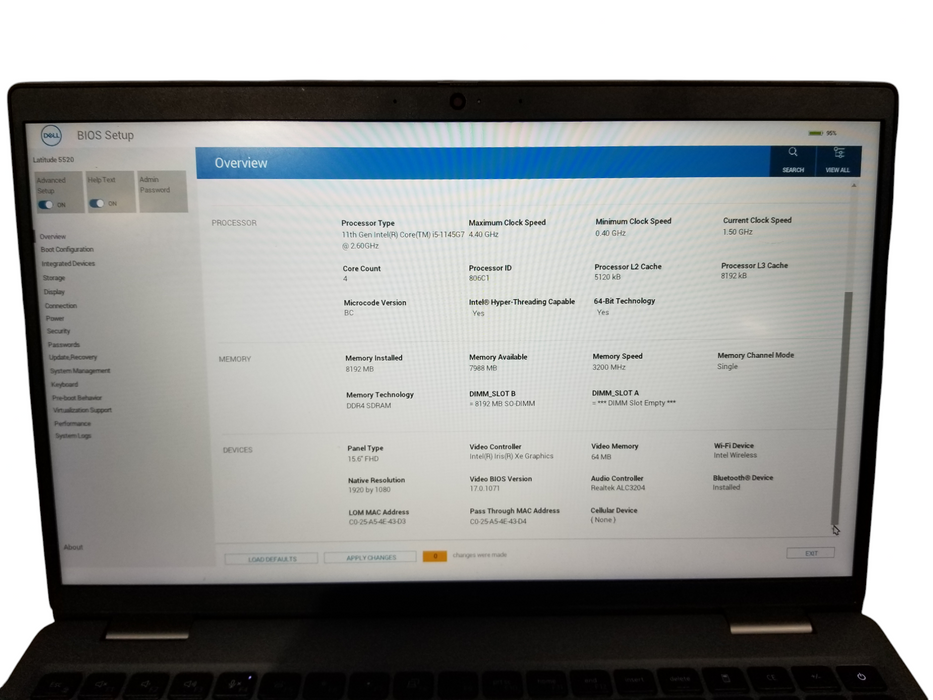 Dell Latitude 5520 Core i5-1145G7@2.60GHz 8GB RAM 256GB NVMe *READ*  Lap200