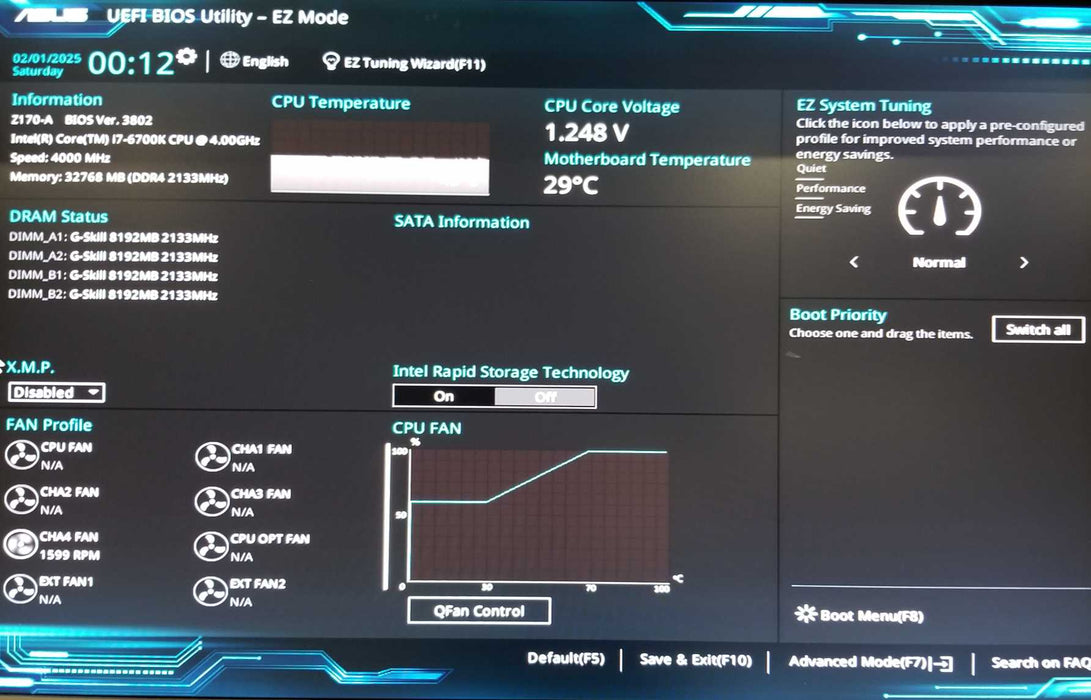 ASUS Motherboard Z170-A, With i7-6700K CPU 4.00GHz, 32GB RAM - NO HDD