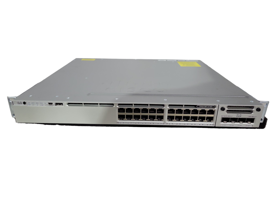 Cisco WS-C3850-24P-S 24 Port Gigabit PoE+ Switch w/ C3850-NM-4-1G, 1x PSU !