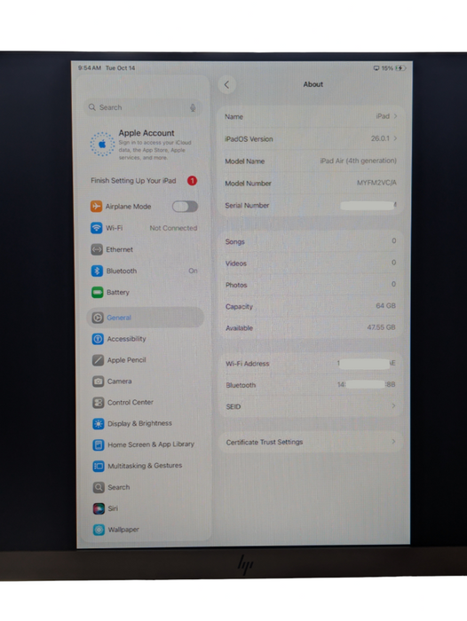 Apple iPad Air 4th Generation 64GB A2116 UNLOCKED Please READ  -