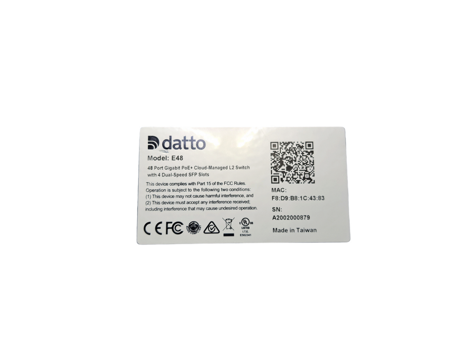 Datto E48 | 48-Port Gigabit PoE+ Cloud Managed L2 Switch w/ 4x Dual-Speed SFP