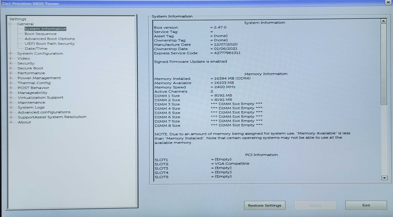 Dell Precision T5820, Xeon W-2235 3.80GHz, 16GB DDR4, M2000, 425W