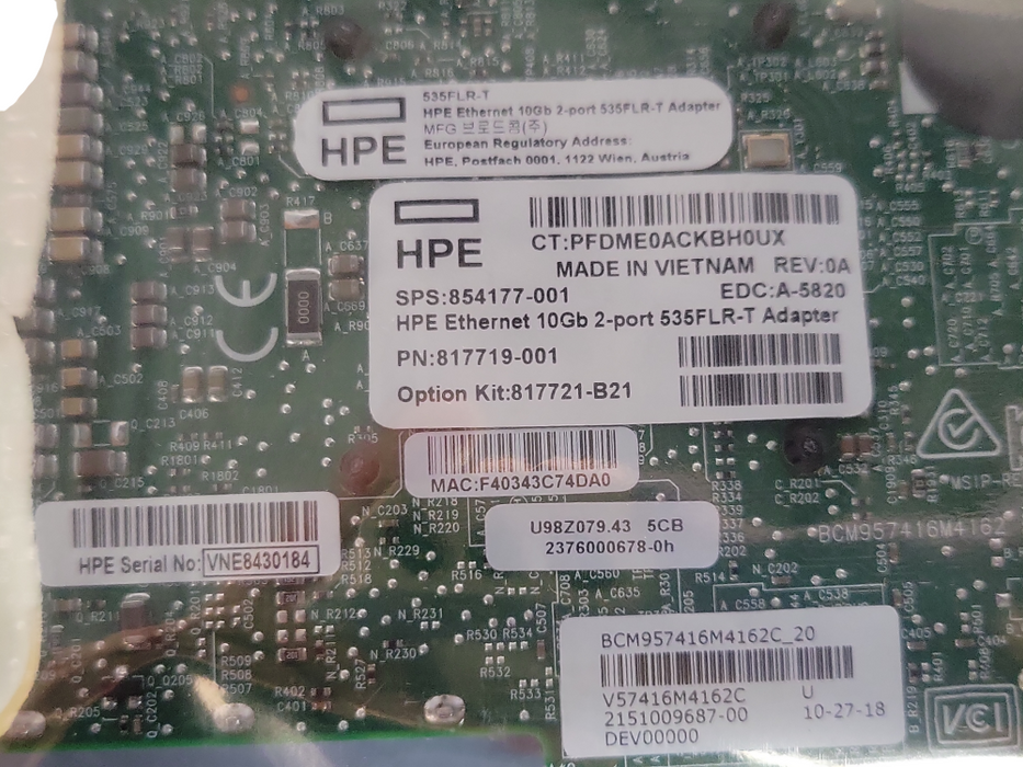 New HPE 854177-001 Ethernet 10Gb 2-port 535FLR-T Adapter 817721-B21 Q_