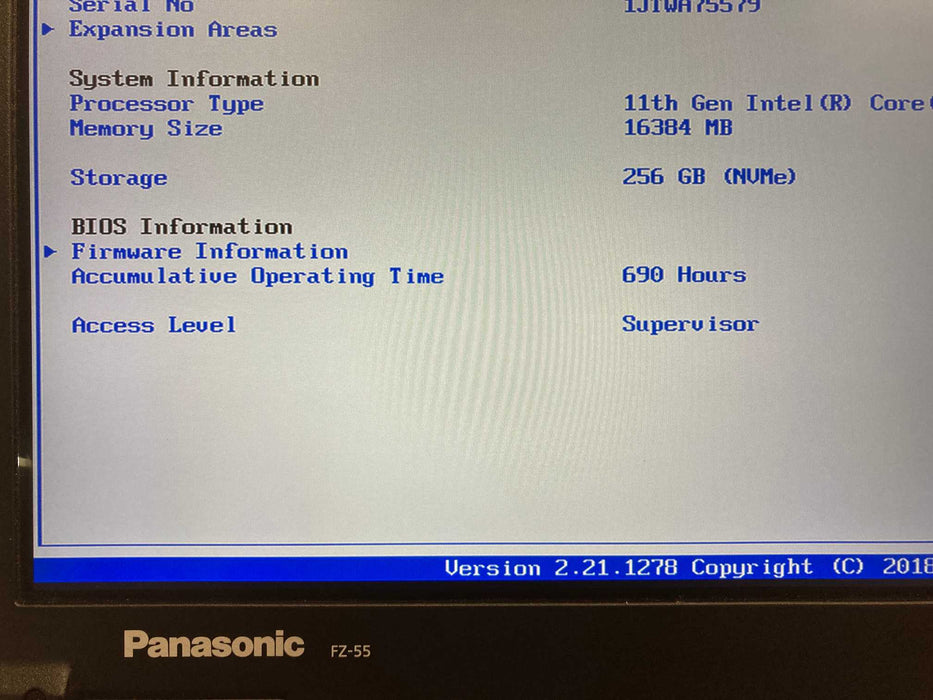 Panasonic ToughBook FZ-55 TOUCH i5-1145G7@2.6GHz 16GB RAM 256GB SSD 690Hrs.