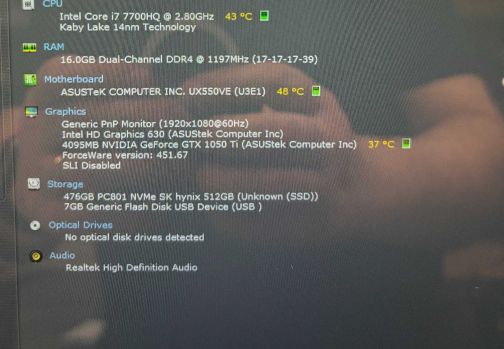 ASUS UX55V TOUCH i7-7700HQ GTX1050 Ti 4GB GPU 16GB RAM 256GB SSD  Lap200