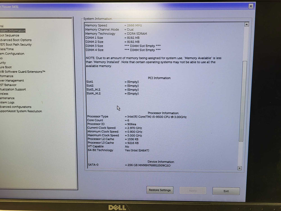 Dell Precision SFF 3431 i5-9500 CPU|16GB RAM|256GB SSD Q$