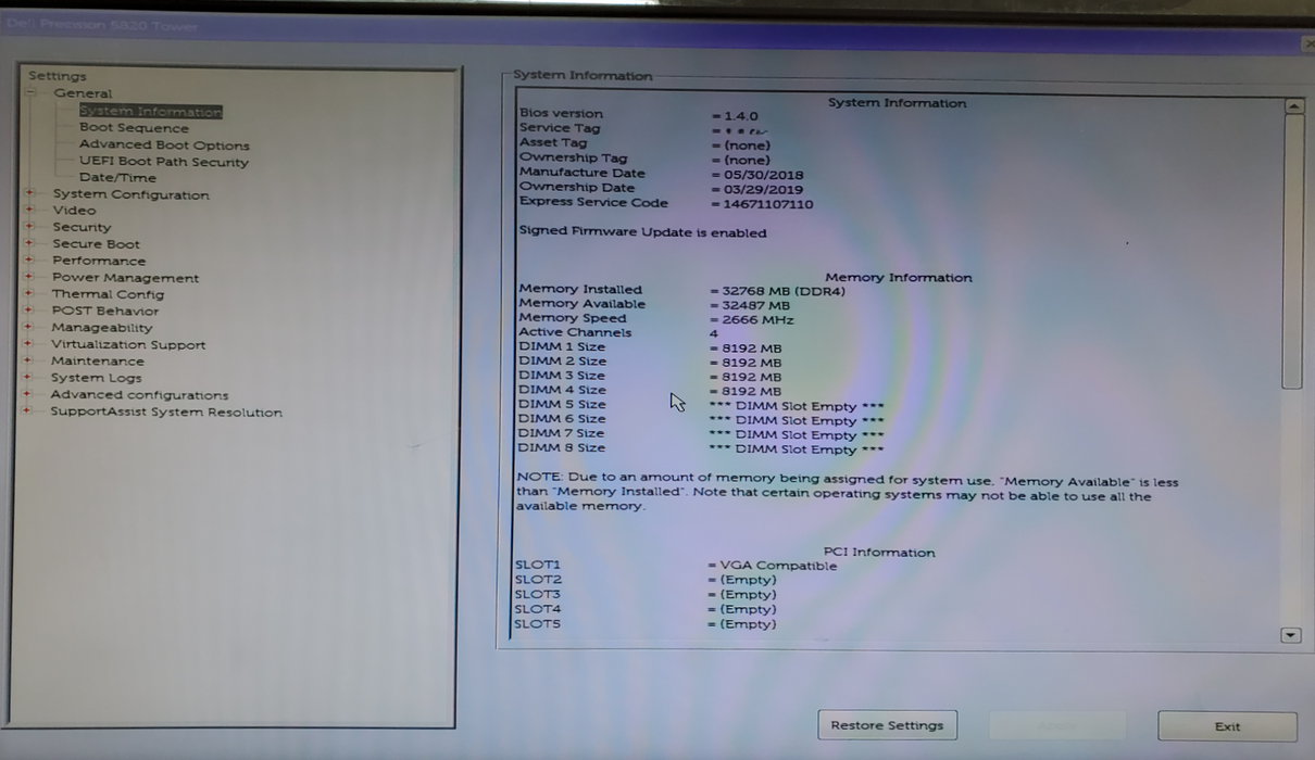 Dell Precision 5820 Xeon W-2133 32GB DDR4 Quadro M2000 - No HDD