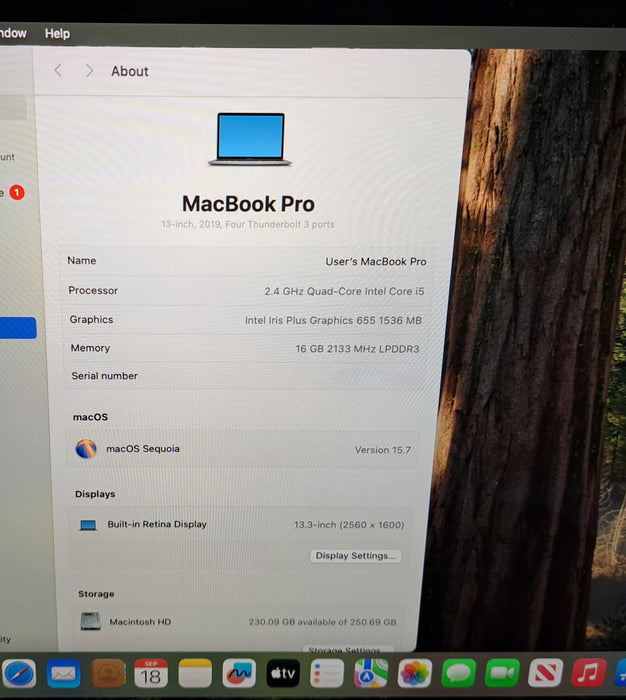 Apple MacBook Pro 13" 2019 A1989 | Intel i5-8279U, 16GB DDR4, 250GB SSD )