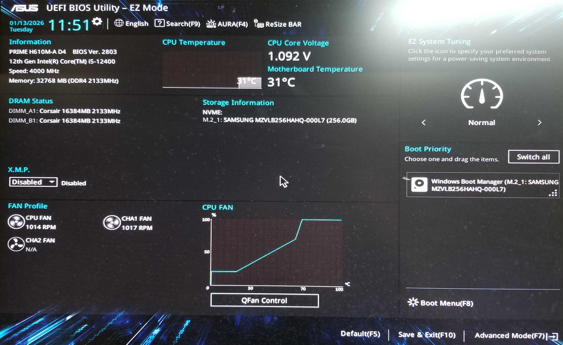 Custom PC w/ ASUS H610M-A 12th Gen Core i5-12400 CPU 32GB RAM 256GB NVMe