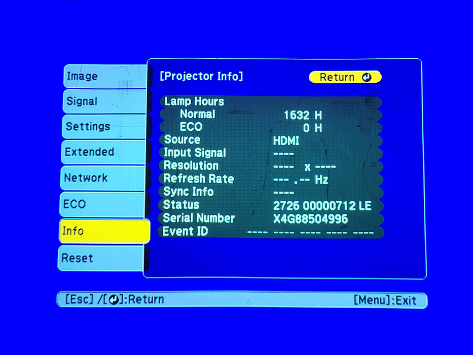 Epson VS250 3LCD SVGA 3200 Lumen Projector 1632 Lamp Hours $