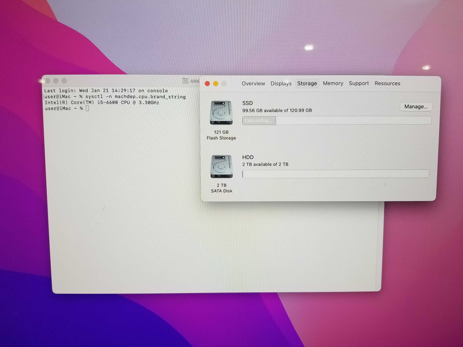 Apple iMac 27" Retina 5K 2015  i5-6600 CPU 3.30GHz, 8GB RAM - 2TB/120GB