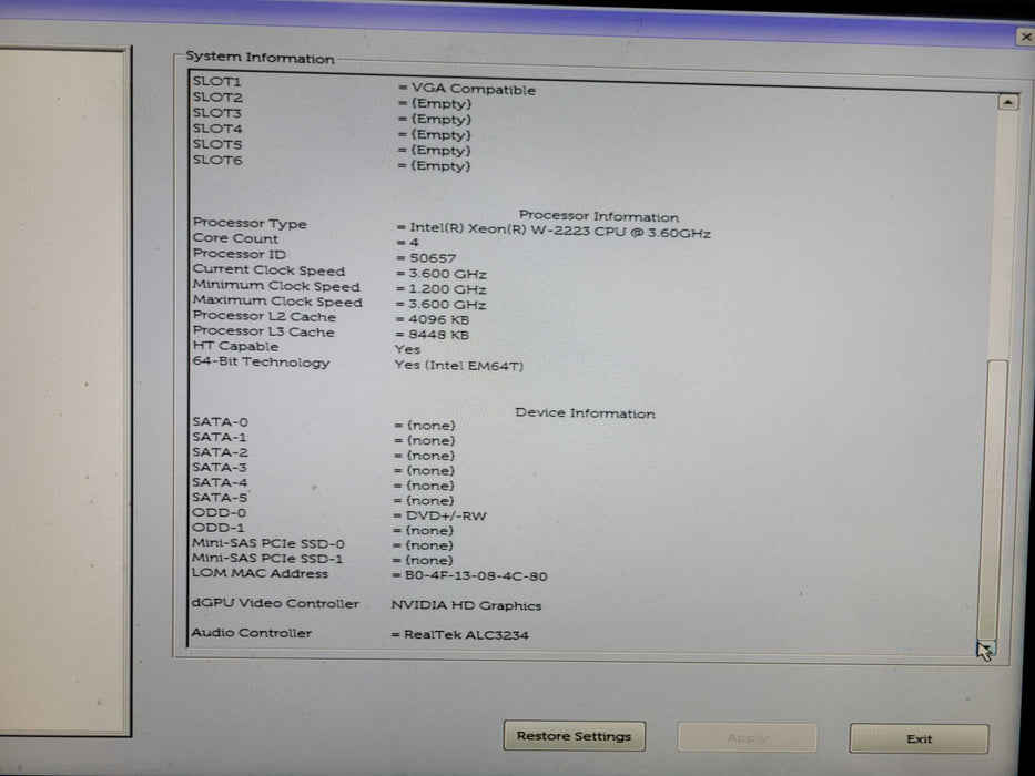 Dell Precision 5820 | Xeon W-2223 @3.60GHz 8GB DDR4 | NO HDD