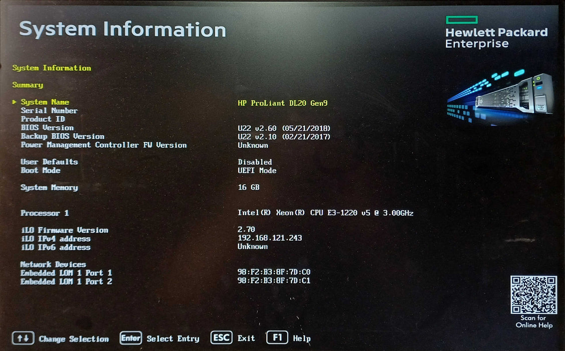 HPE Proliant DL20 Gen 9 1U 2x 3.5", Xeon E3-1220 v5, 16GB DDR4, B140i
