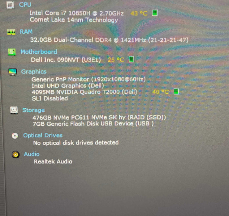 Dell Precision 7550 i7-10850H QUADRO T2000 4GB GPU 32GB RAM 512GB SSD  Lap200