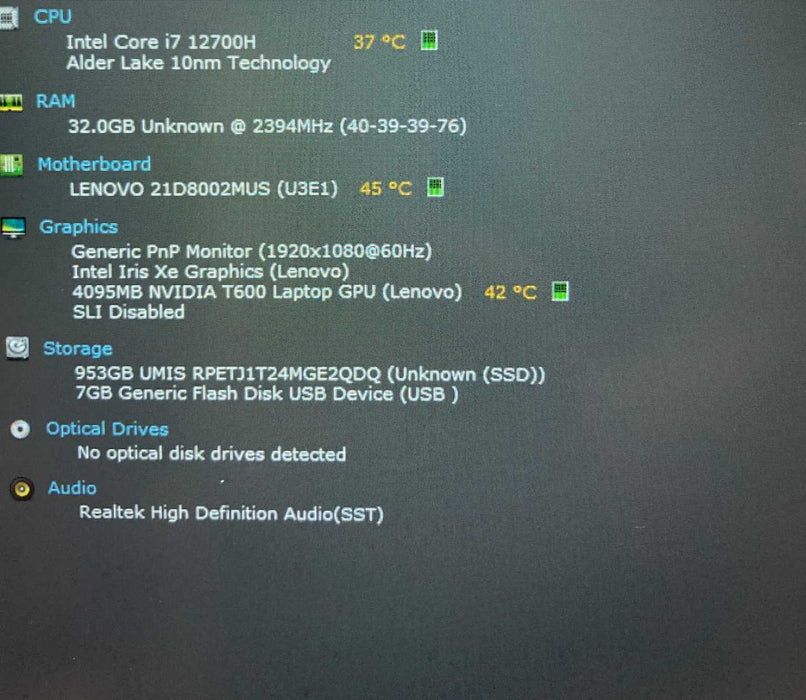 Lenovo ThinkPad P15v Gen 3 i7-12700H NVIDIA T600 4GB GPU 32GB RAM 1TB READ  Lap200