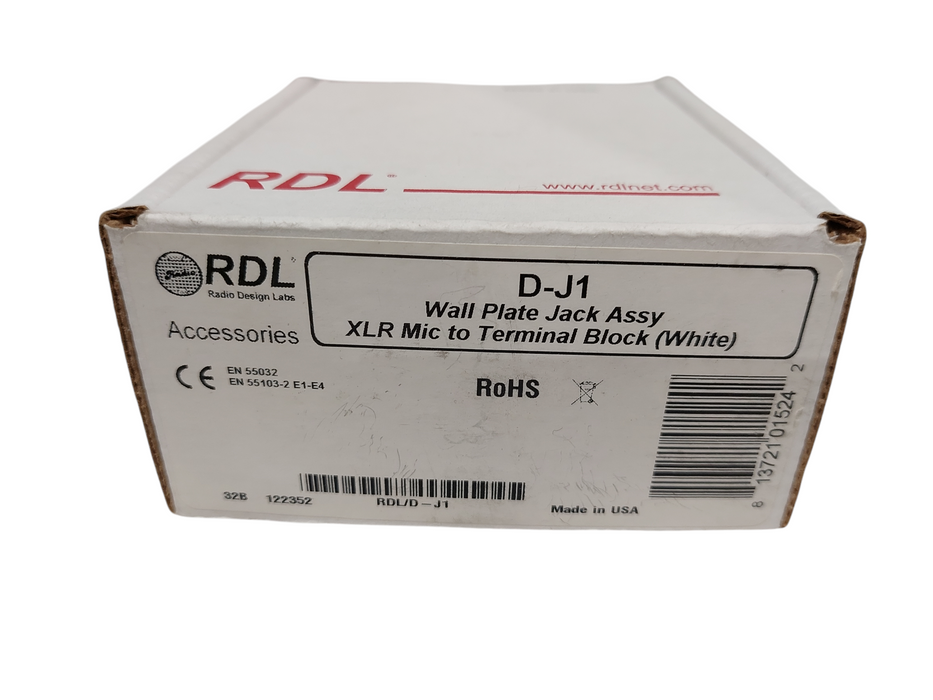 RDL Model: D-J1 Wall Plate Jack Assy XLR Mic to Terminal Block ( white )  Q=