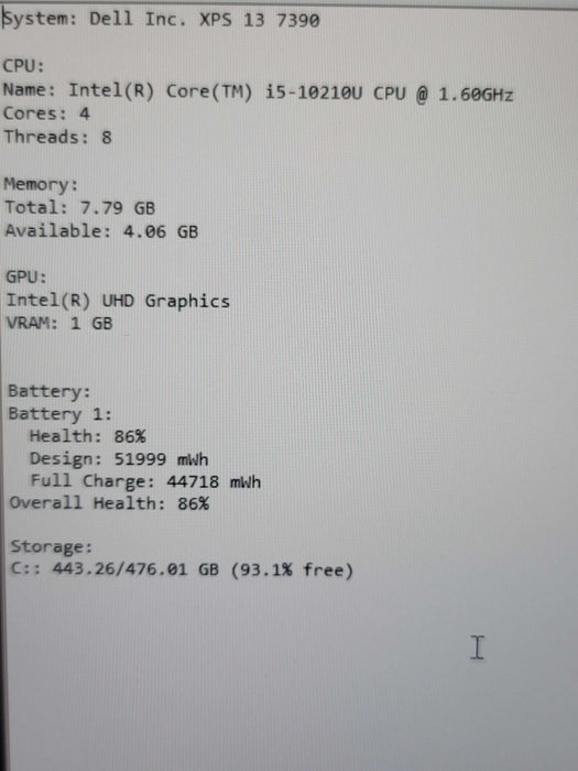 Dell XPS 13 7390 i5-10510U 8GB RAM 512GB SSD β Lap200