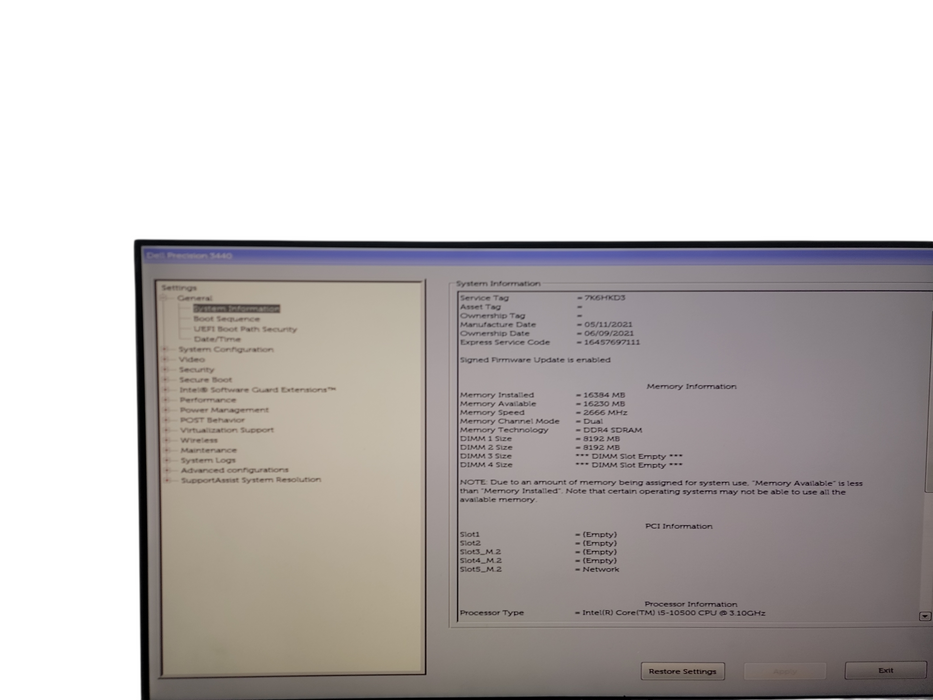 Dell Precision 3440 SFF i5 - 10500 @ 3.10GHz 16GB DDR4 Ram θ