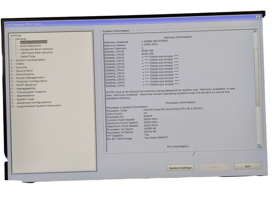 DELL Precision 7820 Intel Xeon GOLD 5120 16GB RAM 256GB SSD  -