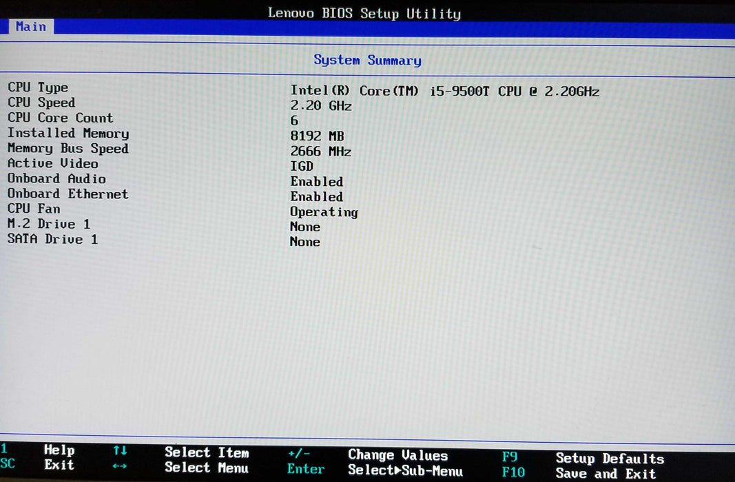 Lenovo ThinkCentre M720q USFF, intel i5-9500T @2.20GHz, 8GB RAM - No HDD Q