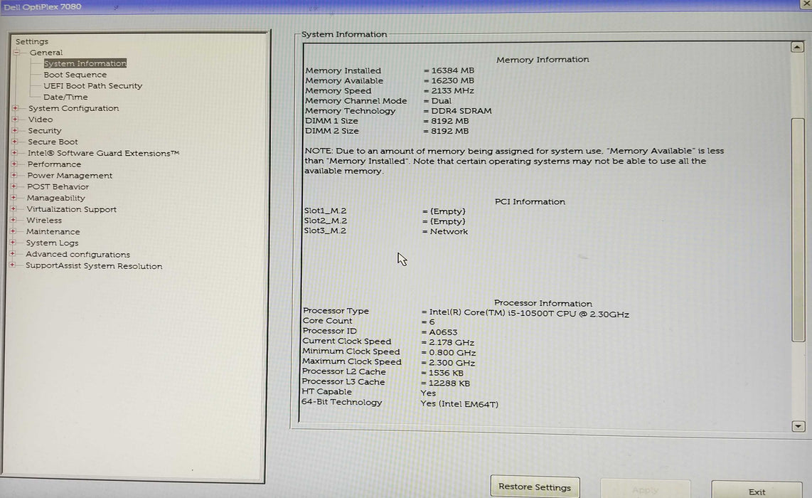Dell OptiPlex 7080 USFF Core i5-10500T CPU 2.30GHz 16GB RAM - No HDD Q