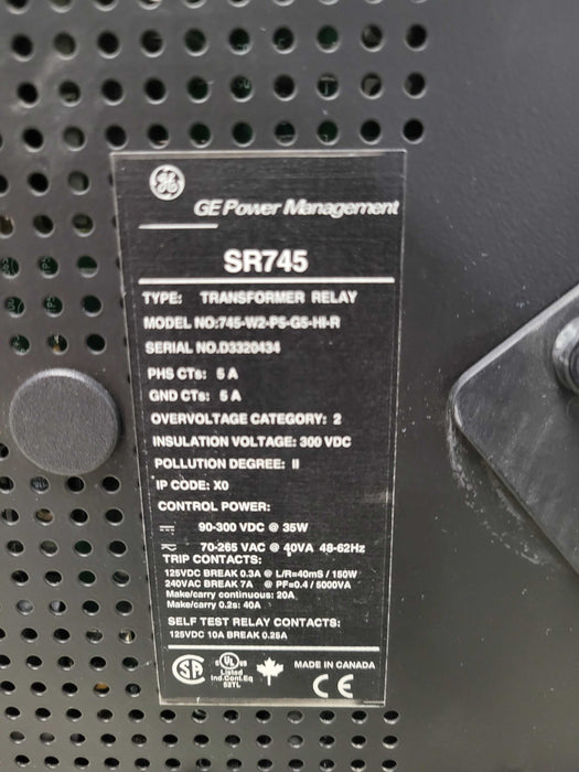 GE Power Management SR745 transformer relay 745-W2-P5-G5-HI-R _