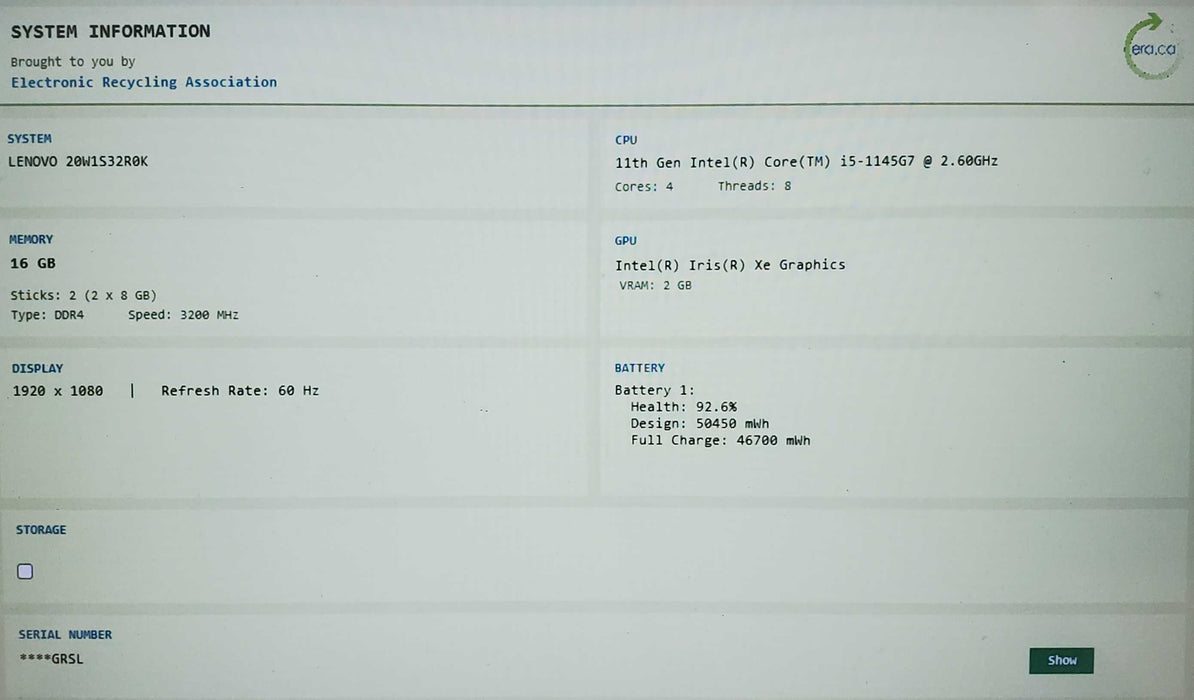 Lenovo ThinkPad T14 Gen 2 TOUCH Core i5-1145G7 vPRO 16GB RAM 256GB  Lap200