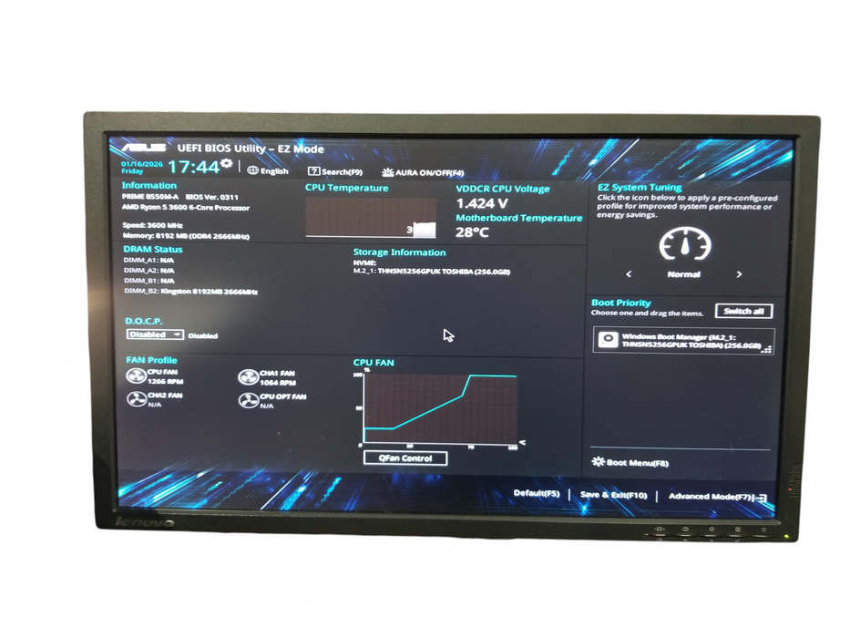 Custom Asus PC, Prime B550M-A, Ryzen 5 3600, 8GB DDR4 256GB NVMe, 600W PSU