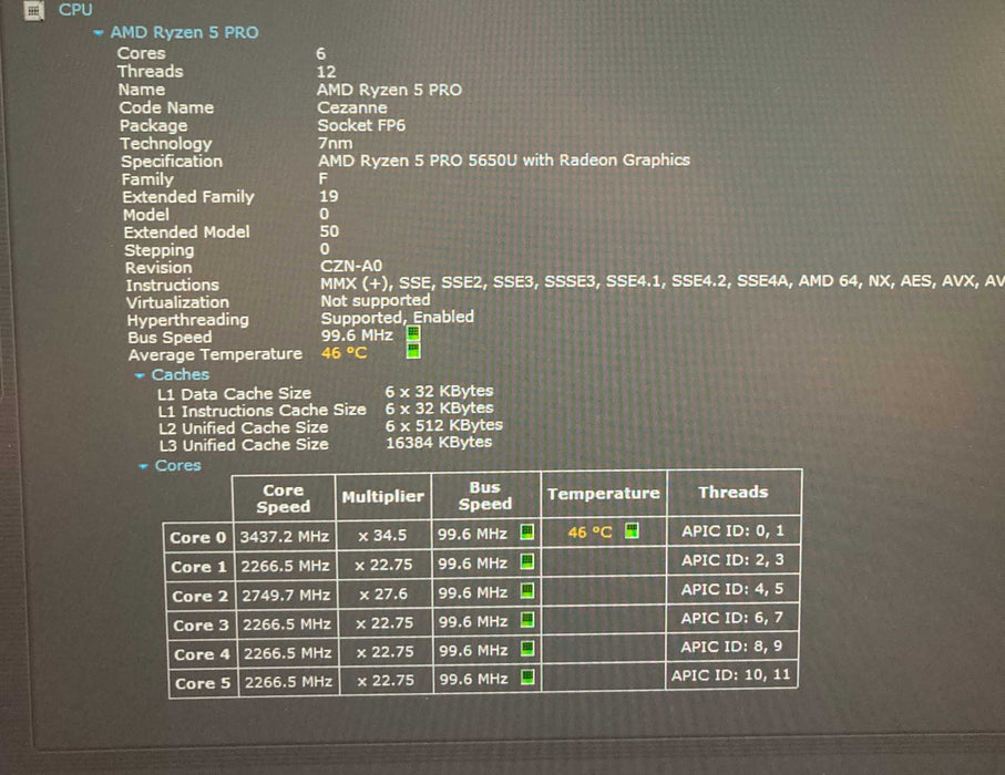 Lenovo ThinkPad T14 AMD Ryzen 5 PRO 5650U@2.3GHz 24GB RAM 256GB SSD  Lap200