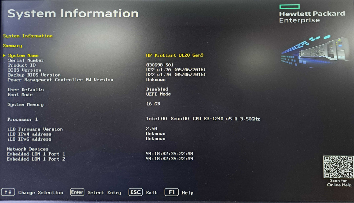 HP ProLiant DL20 Gen9 | Xeon E3-1240 v5 @3.50GHz, 16GB DDR4, B140i RAID )
