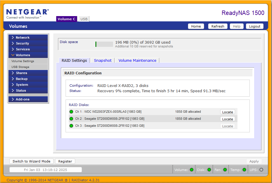 ReadyNAS 1500 4-Bay NETWORK STORAGE Model: RNRX442E w/ 3x 2TB HDD