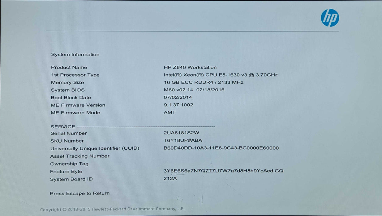 HP Z640 Workstation, Xeon E5-1630 v3 3.70GHz, 16GB DDR4, 2x 1TB HDDs, K2000