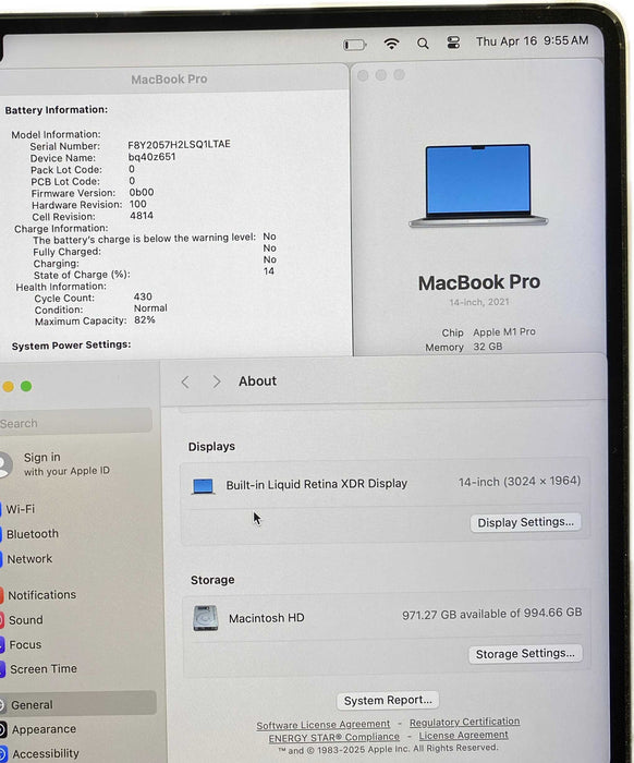 Apple MacBook Pro 14" 2021 M1 Pro 32GB RAM 1TB SSD No Power Adapter READ!