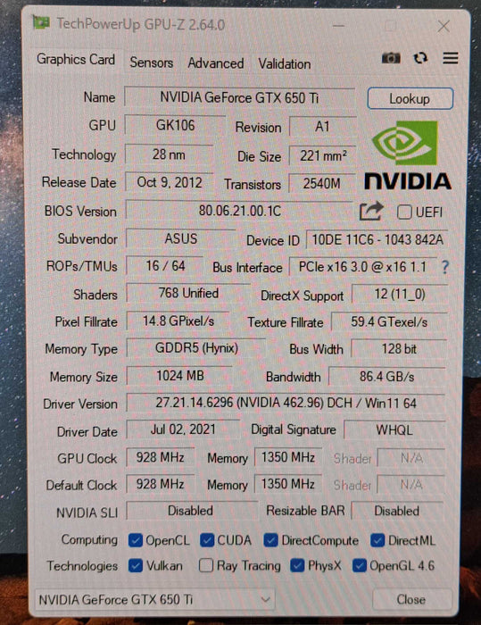 Lot of 4x ASUS GTX 650TI 1GB GDDR5 Graphics Cards | HDMI VGA DVI