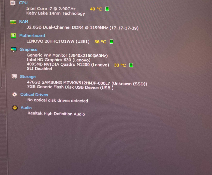 Lenovo ThinkPad P51 4K LCD i7-7820HQ QUADRO M1200 4GB GPU 32GB RAM 512SSD  Lap200