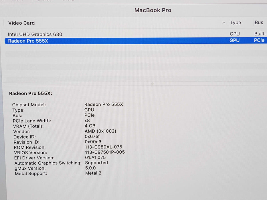 Apple Macbook Pro 2019 15" 6-Core i7-9750H @ 2.6GHz 16GB DDR4 250GB SSD (