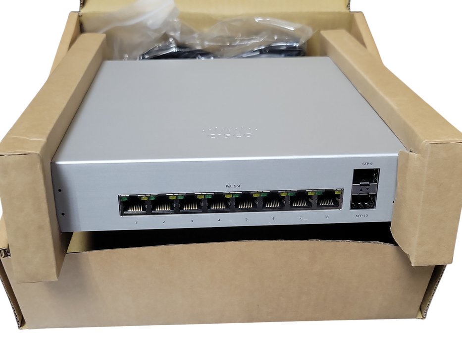 New Open-Box Cisco Meraki MS220-8P, 8-Port Gigabit PoE Network Switch Q_